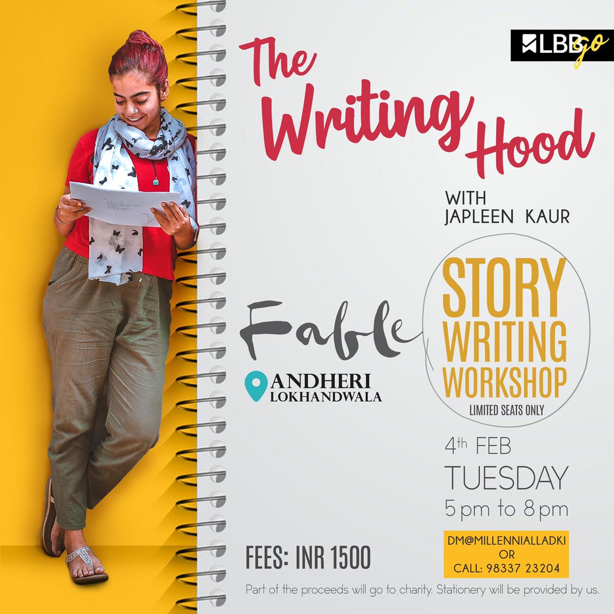 fablecafeandbar's tweet photo. Stories touch a million lives...They INSPIRE. Fable Cafe &amp; Bar (Lokhandwala) invites you to 'The Writing Hood', a story writing workshop (limited seats available) with Japleen Kaur on 4th Feb, Tuesday from 5 P.M. to 8 P.M. Part of the proceeds will go to charity.
Call: 9833723204 https://t.co/rTdnTKu0UX