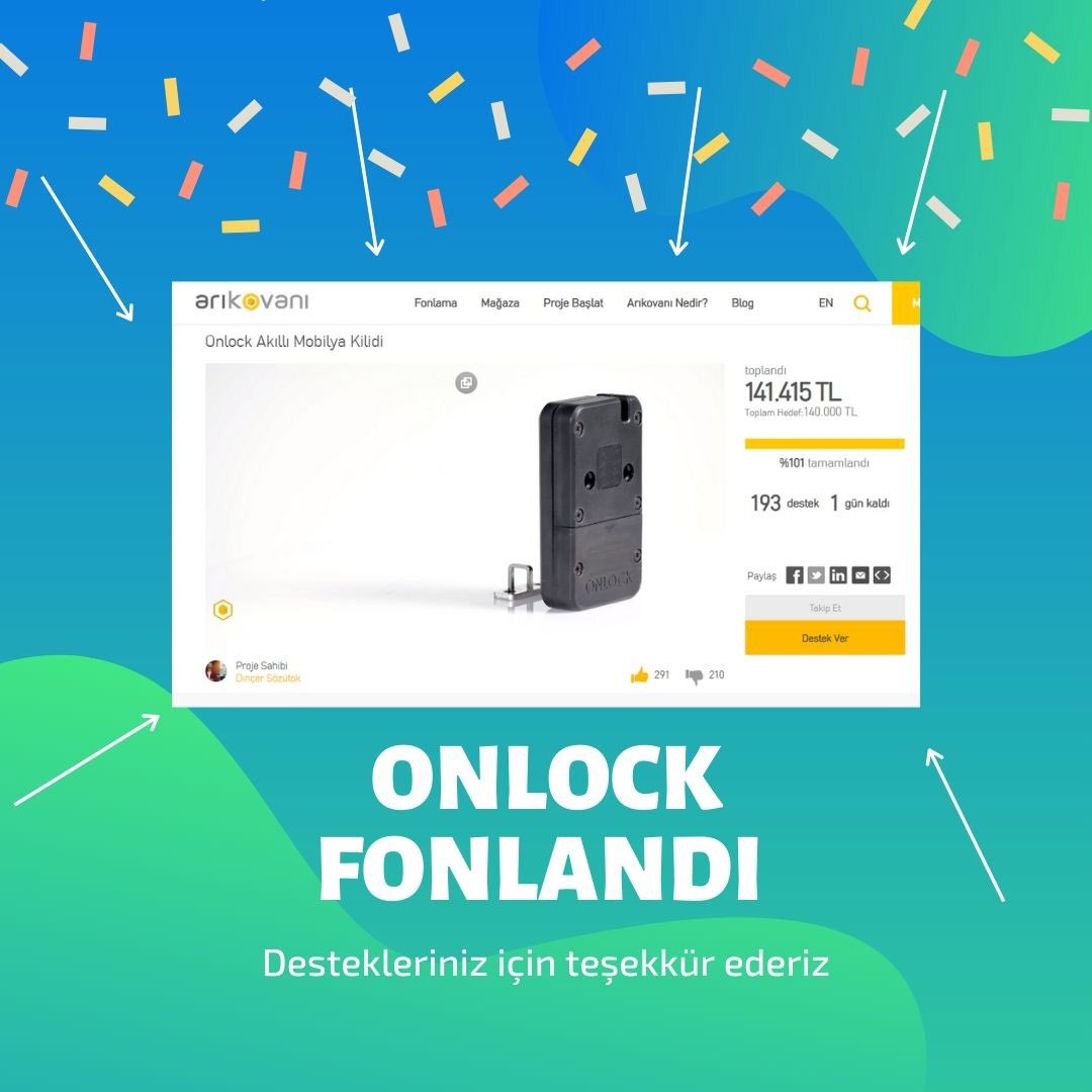 Onlock Akıllı Mobilya Kilidi Arıkovanı’nda FONLANDI!!!
Destekleriniz için teşekkür ederiz.
İndirimli fiyatlardan almak isteyenler için <a href="/arikovanicom/">Arıkovanı</a> ’nda satışlarımız devam ediyor. Son gün bugün...
