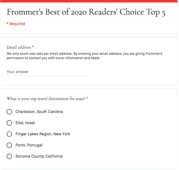 Frommers's tweet photo. Last days to #vote! Visit our page by January 19 &amp; scroll down to enter #ReadersChoice for #Where2Go in 2020! | https://t.co/1WyXbOvUuO | https://t.co/ZSTAdNN8MH