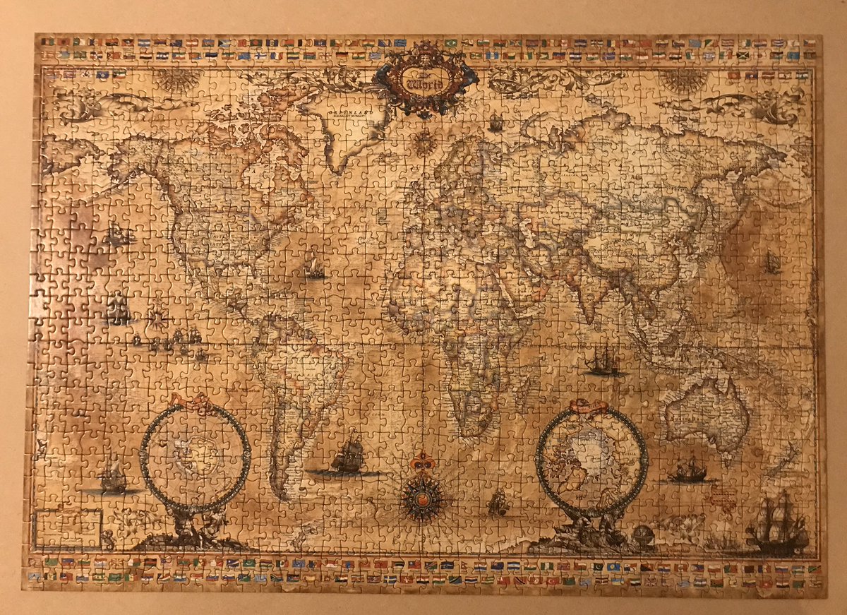 Sandybhoyreid's tweet photo. Tricky... needed to buy a magnifying glass to finish it. Ultimately rewarding...and educational. #jigsaw #mapofworld https://t.co/IvvmaZObWW