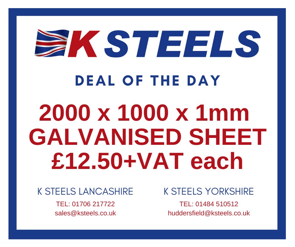 AVAILABLE NOW FOR COLLECTION OR DELIVERY MONDAY 👍

𝙔𝙤𝙧𝙠𝙨𝙝𝙞𝙧𝙚 𝘽𝙧𝙖𝙣𝙘𝙝
Tel: 01484 510512
huddersfield@ksteels.co.uk

𝙇𝙖𝙣𝙘𝙖𝙨𝙝𝙞𝙧𝙚 𝘽𝙧𝙖𝙣𝙘𝙝
Tel: 01706 217722
sales@ksteels.co.uk

#steel #steelstockholder #delivery #collection #ksteels