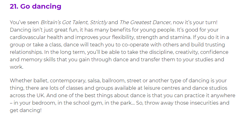 youthdance's tweet photo. CYMI: DofE have published ‘The Experience List’ – 25 activities that can help teenagers to build confidence, resilience and independence.

No.21 GO DANCING!

Fantastic to see dance being recognised as a powerful tool for character development, amongst many other things. https://t.co/oMAPHGSadH