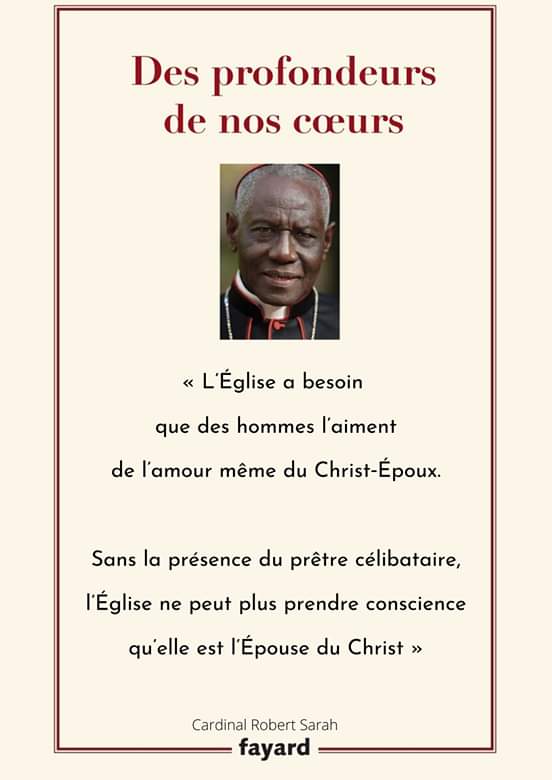 Card_R_Sarah's tweet photo. « L’Église a besoin que des hommes l’aiment de l’amour même du Christ‑Époux. Sans la présence du prêtre célibataire, l’Église ne peut plus prendre conscience qu’elle est l’Épouse du Christ.»
Cardinal Robert Sarah

#DesProfondeursDeNosCoeurs https://t.co/sz6UuNd7xm