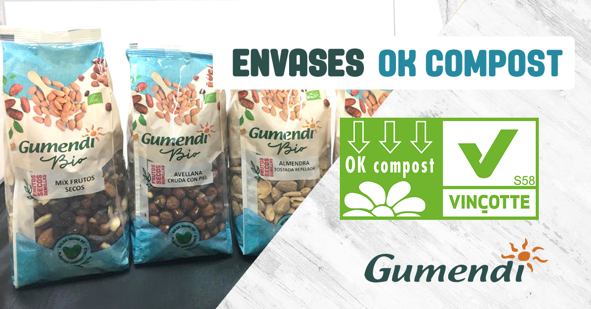 gumendi's tweet photo. Desde hace mucho tiempo, nos propusimos eliminar el plástico de nuestros envasados y finalmente, esta semana comenzamos a envasar con este material. El material cuenta con la certificación "Ok compost".Iremos sustituyendo en nuestros productos la marca "Enbio" por "Gumendi". https://t.co/u2dK9fUi7f
