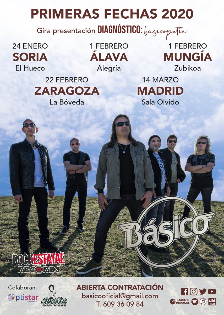BasicoRock's tweet photo. [ GIRA ]
📌PRIMERAS FECHAS GIRA DIAGNÓSTICO:Basicopatía📌
25 ENERO - SORIA - El Hueco @coworking_soria 
1 FEBRERO - ÁLAVA - Alegría_Dulantzi (Concierto Vermú)
1 FEBRERO - MUNGÍA - Zubikoa
22 FEBRERO - ZARAGOZA - @labovedazgz 
18 MARZO - MADRID - @SalaOlvido15 
Pronto más fechas.. https://t.co/onHEsYvoX5