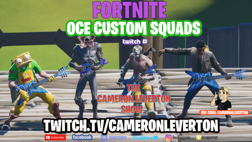 LevertonCameron's tweet photo. FRIDAY #FORTNITE !!!!
Hosting some custom #OCE squads up on #Twitch !!
Assemble you Revengers and lets clap bots (I'm The Bot)
LIVE NOW: https://t.co/x89L4ldpqb 

@FortniteGame 
@FortniteCustom 
#lfsanzfn https://t.co/o1YwX7smOa
