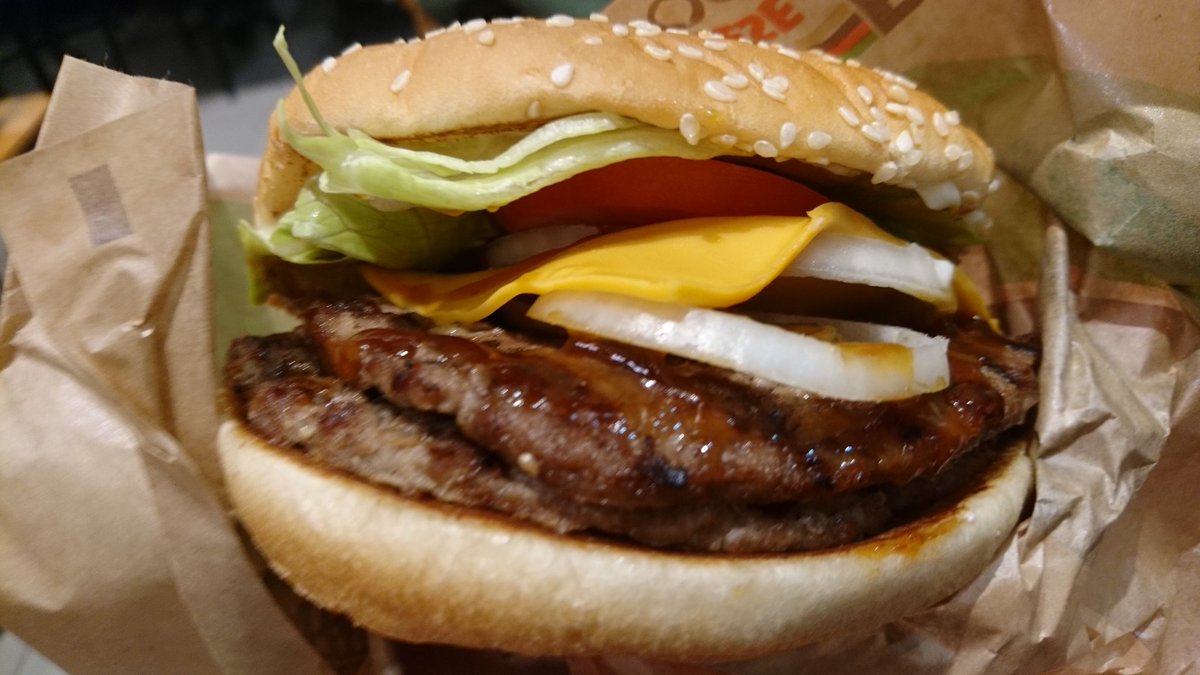 ユミーヤ マビノギ 自分へのご褒美はやっぱりハンバーガー ダブルチーズてりやきオールヘビー この組み合わせが味 サイズ バランス 歯応え的に至高 チーズとてりやきの相性めっちゃ好きw テリヤキワッパー オールヘビー ワッパーパティ追加 チーズ