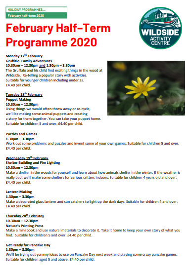 WildsideAC's tweet photo. Our half-term programme is now available for February 17th to 21st. It seems a long way off but don't leave it too long and be disappointed. #wolverhampton #lifesbetterbywater #wildsideac https://t.co/ofW5xK6RfQ