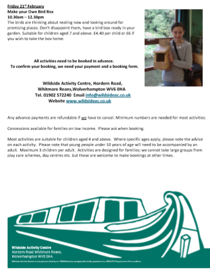 WildsideAC's tweet photo. Our half-term programme is now available for February 17th to 21st. It seems a long way off but don't leave it too long and be disappointed. #wolverhampton #lifesbetterbywater #wildsideac https://t.co/ofW5xK6RfQ