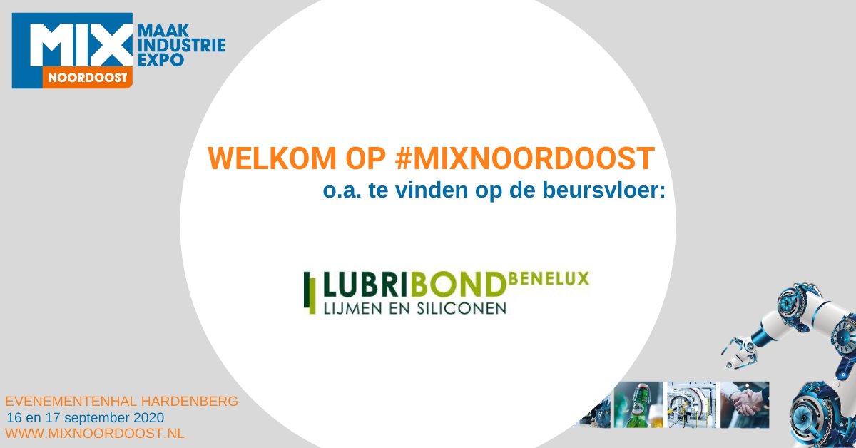 Wij verwelkomen de volgende exposant tijdens de #MIX Noordoost 16 &amp; 17 september: 

▶️@Lubribond Benelux 

Ook jouw producten/ diensten presenteren aan (mede)beslissers uit de #maakindustrie? Neem contact met ons op:
☎️ +31 (0) 523 289 899
📩 info-mixnoordoost@easyfairs.com