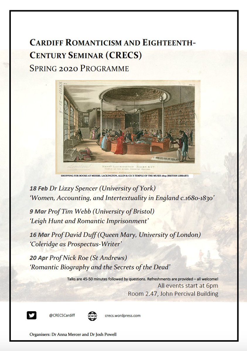 CRECSCardiff's tweet photo. Our Spring 2020 programme begins on 18 Feb - we have four excellent speakers this term, please join us in Cardiff if you can! #Romantics200 https://t.co/KTYjHDuyMh