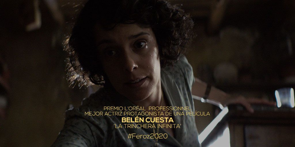 escinespanol's tweet photo. Belén Cuesta, premio L'Oréal Professionnel a mejor actriz protagonista de una película por 'La trinchera infinita'. ¡Felicidades @belencue! ♥ #Feroz2020 vía @PremiosFeroz https://t.co/XmjKoN07f5