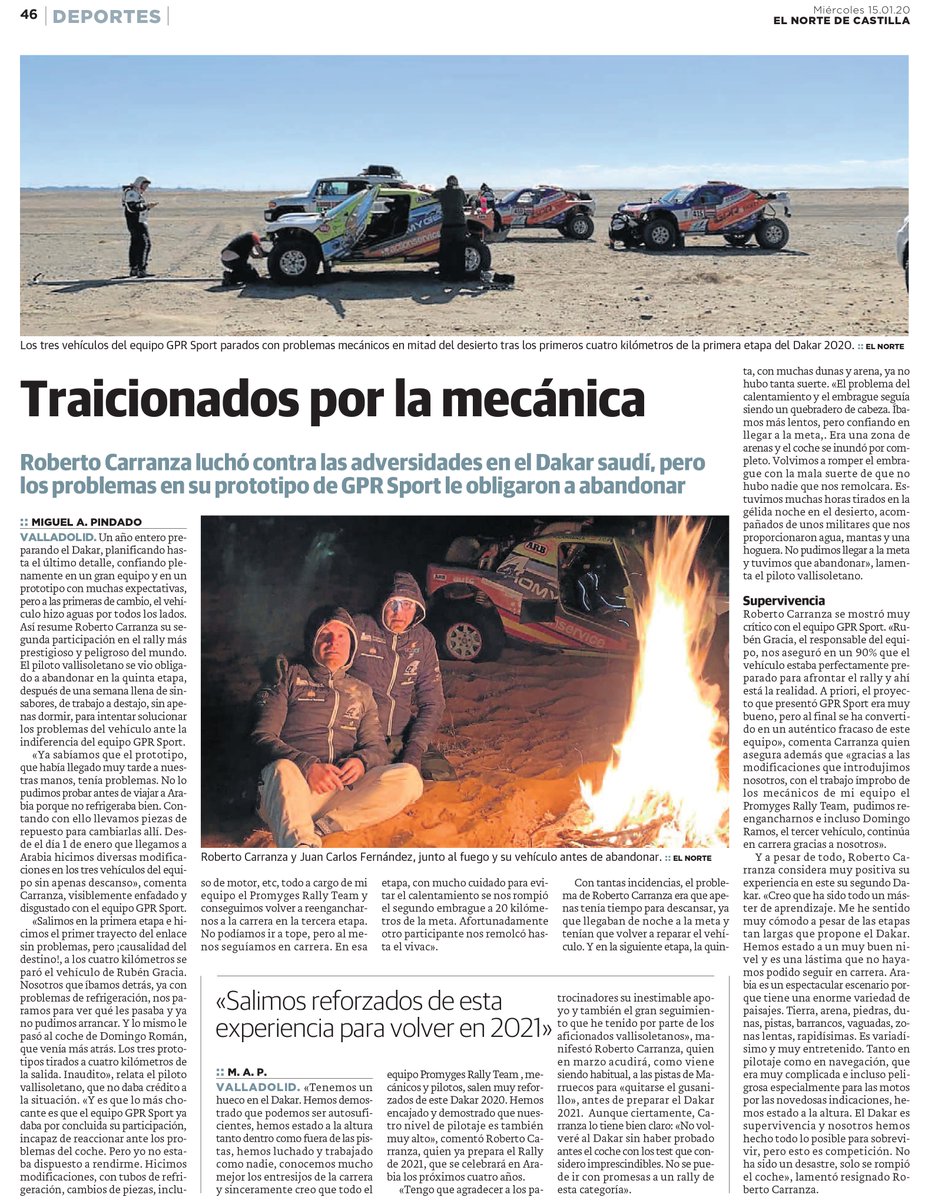 "Traicionados por la mecánica", noticia de <a href="/nortecastilla/">El Norte de Castilla</a>
 del miércoles 15 de enero 
.................................
<a href="/PromygesRally/">PROMYGES RALLY TEAM</a>
<a href="/ActionServiceVa/">Action Service</a>
<a href="/Promyges/">Promyges</a> 
<a href="/ARB4x4/">ARB 4x4 Accessories</a> 
<a href="/ciudadautomovil/">Ciudad del Automóvil</a>
<a href="/AyuntamientoVLL/">Ayto. de Valladolid</a>
<a href="/Dip_Va/">Diputación de Valladolid</a>
<a href="/Garmin_Iberia/">Garmin Iberia</a>
<a href="/autocaravanasno/">AutoCaravanas Norte</a>
<a href="/Autoverde4x4/">Autoverde4x4</a>
<a href="/PargroupMan/">ParGroup</a>