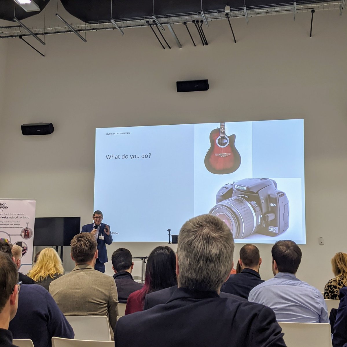 vikkimaps's tweet photo. "What do you do when you're not at work? Workplaces are made of individuals... the social is as important as the physical". Great first talk on effective workplace design from @markcatchlove at the @DesignNetNorth #RiseAndDesign event today! https://t.co/Wn5y0wN0Cm