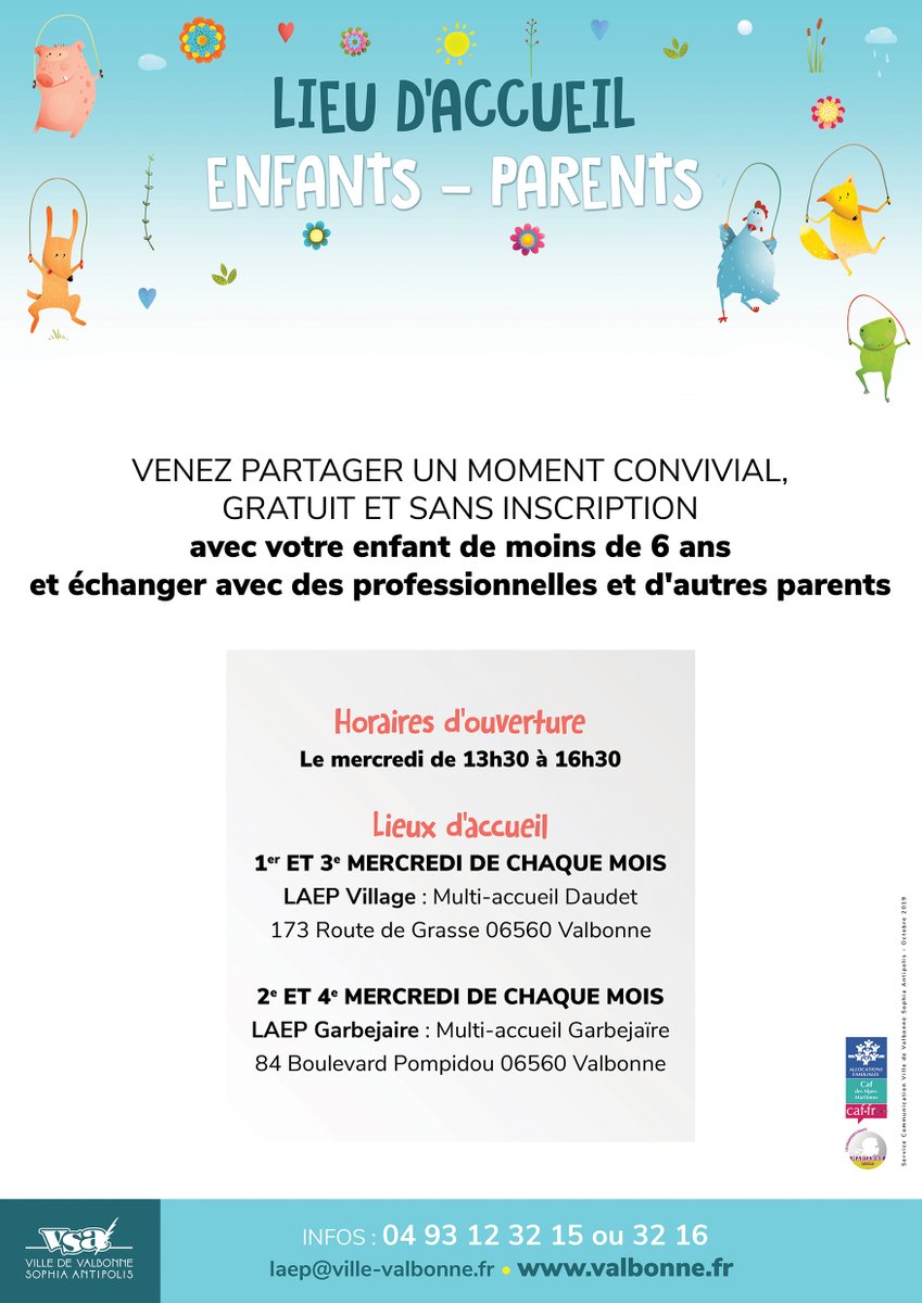 ValbonneSA's tweet photo. [PETITE ENFANCE - JEUNESSE 👶]

Lieu d'accueil enfants - parents : un service de proximité dédié à la petite enfance et à la parentalité.
#Valbonne #SophiaAntipolis #LAEP 

➡️ Plus d'infos sur https://t.co/YeFYfU0MkD https://t.co/8vTX3elYuW