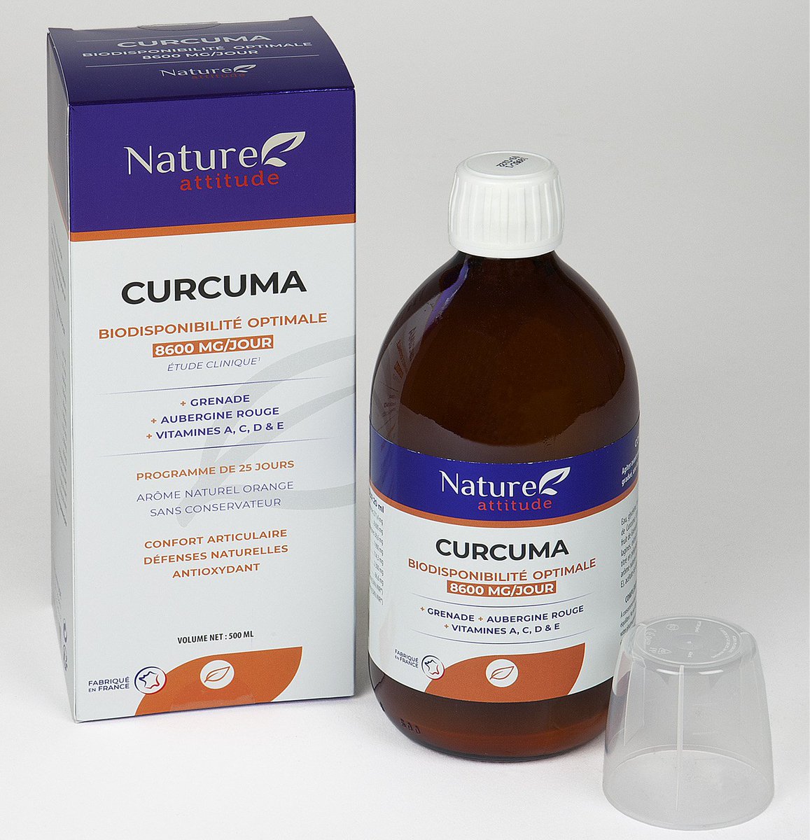 Nouveauté : CURCUMA liquide
Une action antioxydante et anti-inflammatoire optimale pour aider à soulager les douleurs articulaires. Une dose journalière apporte 8600 mg (équivalent plantes sèches) de curcuma : natureattitude.fr/curcuma/