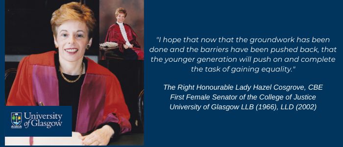 Today we are delighted to share this inspirational #100voicesfor100years <a href="/UofGLawPodcast/">@UofGLawPodcast</a> interview with Lady Cosgrove CBE, who reflects on her career path and breaking down barriers – and the work still to be done:
gla.ac.uk/schools/law/10…
#First100Years #UofGWomeninLaw