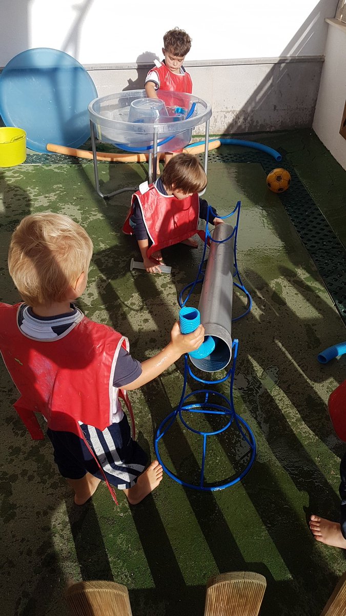 PetraLucock's tweet photo. Working together to pour and catch the water with hoses, jugs and buckets @LaudeLES #LESGettingBetter #LESRelentlessFocusOnLearning #eyfs #childinitiatedplay https://t.co/WaXUJGuvQA