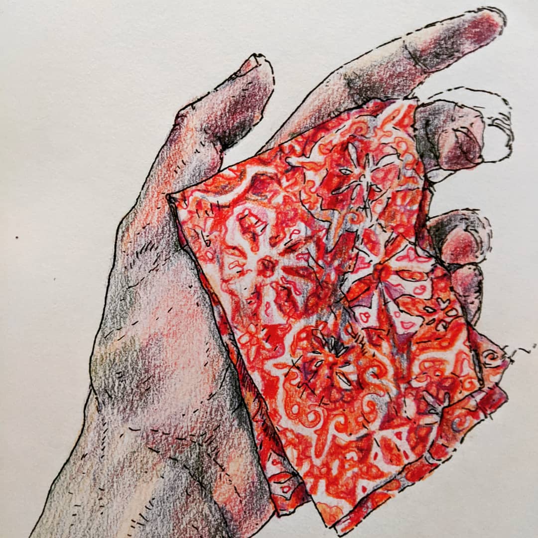 Day 11: offcut
🦐💃🏻
I love this little piece of cloth that remains from an apron my sister gave me which I then turned into a curtain for the bathroom window...
#drawingaday2020