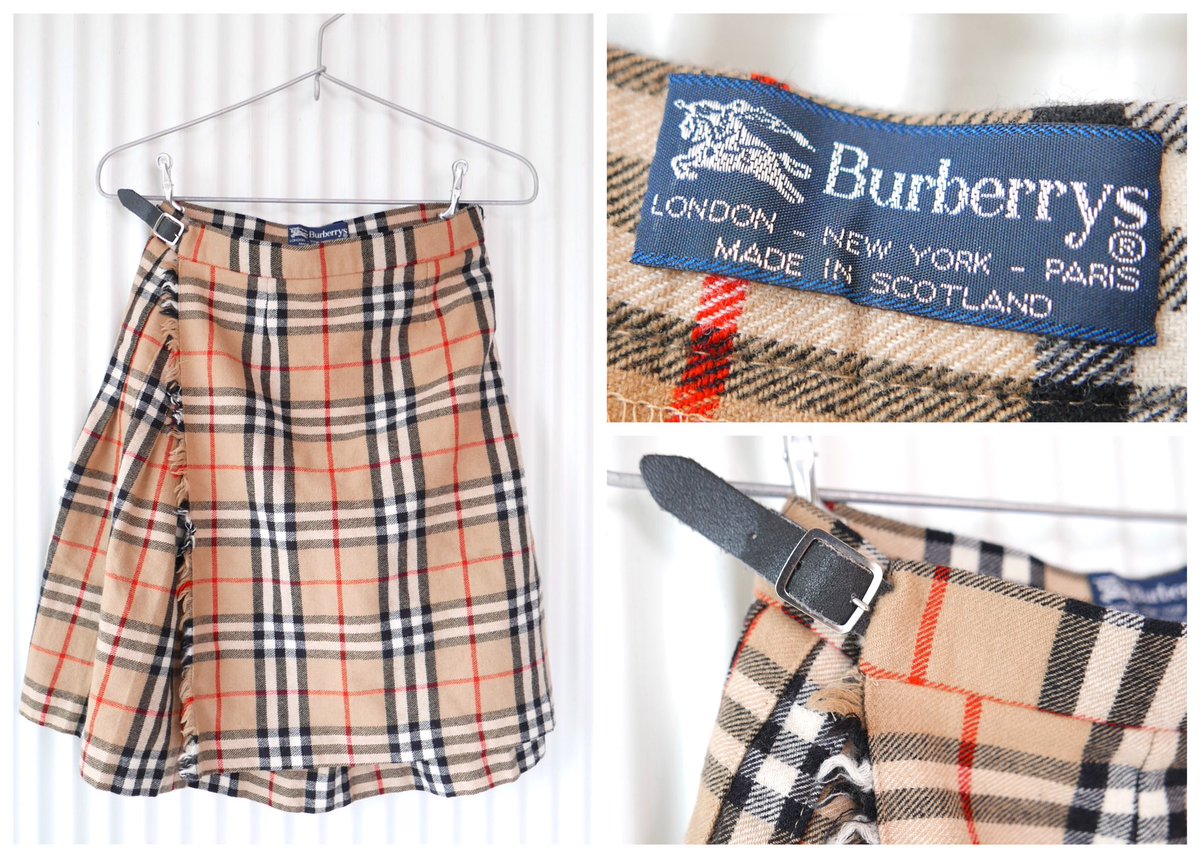 古着屋マッシュ Burberrys Woolラップスカート Made In Scotland 定番ベージュノバチェックの暖かみのあるウール生地 両サイドはレザーベルトで留める巻きスカート 使いやすくキュートな膝丈 通販はこちら またはdmから T Co Tisu3qnv0c
