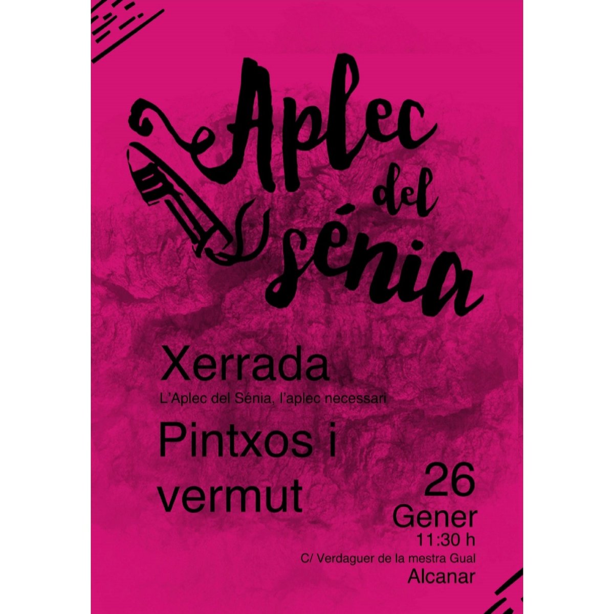 AplecdelSenia's tweet photo. Primer preaplec del Sénia a Alcanar!
Tindrem xerrada, pintxos (també en tindrem de vegetarians), vermut, beguda i molta música! 🎶
Diumenge 26 de gener a partir de les 11:30🗓️
C/Verdaguer de la mestra Gual, Alcanar📍 https://t.co/4Br0ezqtsq