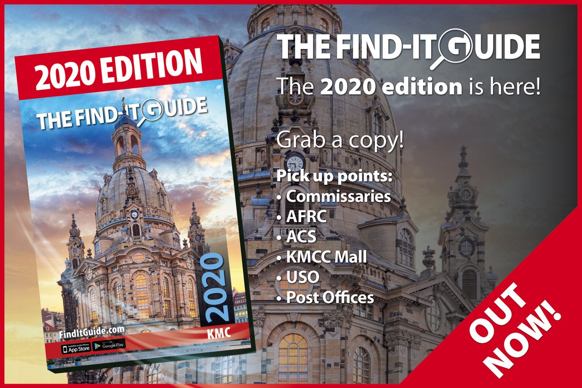 The Find-It Guide 2020 for the Kaiserslautern Military Community is out now! Help us spread the word. Get your copy at the KMCC, Commissaries or one of these pick up locations: finditguide.com/support/pickup…