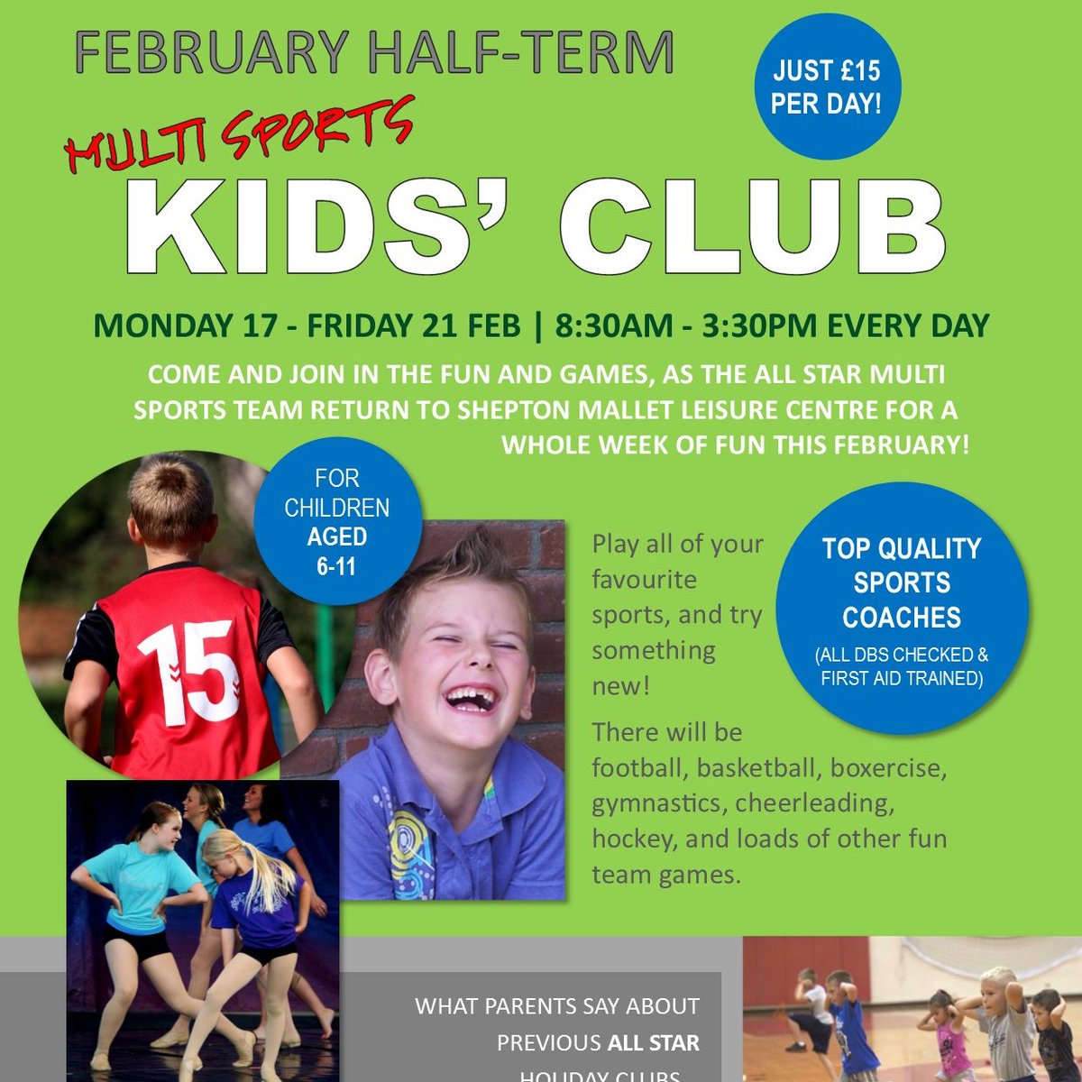 FEBRUARY KIDS' MULTI SPORTS CLUB AT SMLC: Just £15/day 9.30am-3.30pm every day, 17th-21st Feb bit.ly/2NzOyei
#halfterm #multisports #bookingsopen #activekids #sportforlife #everybodywelcome