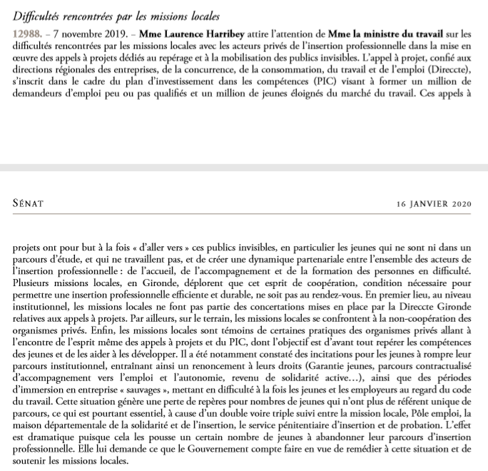 DimitriHLT's tweet photo. Pratiques dans le repérage des "invisibles " : de l'art de ne pas répondre à une question précise d'une sénatrice. https://t.co/0Ib29Ogd0M #MissionsLocales #MissionsLocales2020 #PIC #PôleEmploi #OuiForm #GarantieJeunes #CPO https://t.co/LRwSy2jvNv