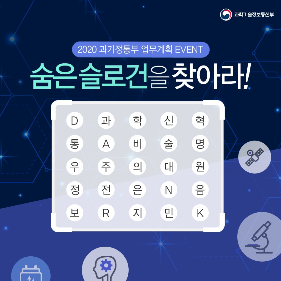 #EVENT 숨은 슬로건을 찾아라!😆 2020년 #과기정통부 #업무보고 슬로건은 '□□□ □□□, #과학기술 강국!’ 빈칸에 들어갈 정답은 무엇일까요? RT+멘션으로 참여해주시면 20분께 빙그레 바나나우유 상품권을 보내드립니다♥ (1/23 발표) 힌트는 이곳 ▶ bit.ly/30rDu7Y #이벤트 #선팔 #맞팔