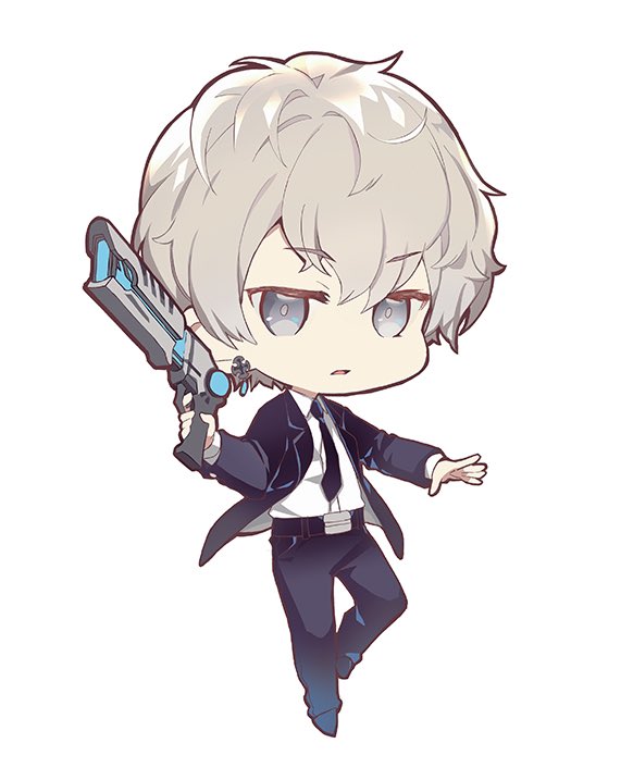 1boy male focus weapon gun holding weapon holding gun chibi  illustration images