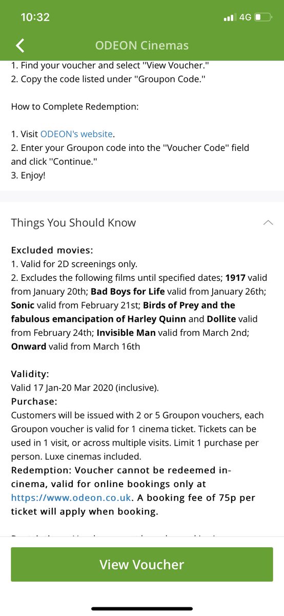 ellianevenn's tweet photo. @Groupon_UK Hiya. I’ve just purchased your odeon voucher and nowhere does it specify it’s not valid for cats, but odeon is saying it’s not valid. (See pics). https://t.co/M5c60nVRAG
