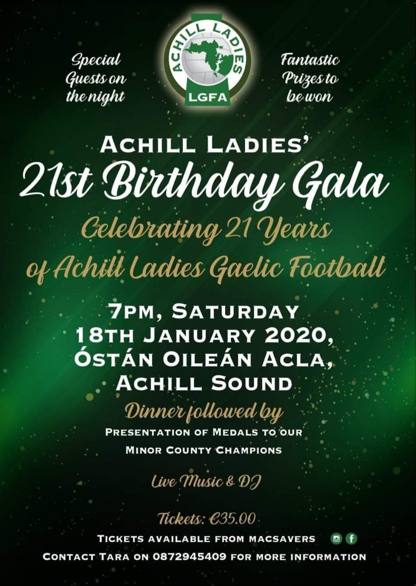 kdkilbane77's tweet photo. A day to go until the Achill Ladies 21st birthday gala. Good luck to everyone involved in organising and hope everyone @clgacla has a successful evening. Tickets are still available. 
#achillgaa #mayogaa #gaa #lgfa 💚❤️ https://t.co/LeECSjlw03