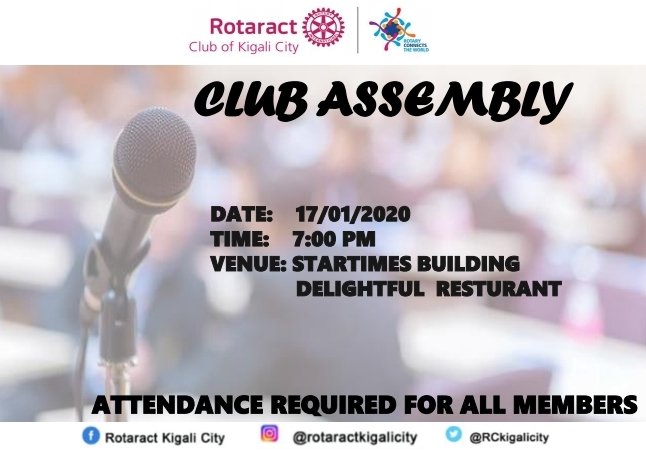 RCkigalicity's tweet photo. Tonight at #RCKCFellowship, it's an in-house affair, aka club assembly. 🔒
Dear Rotaractors from our sister clubs and friends of #Rotaract, we will be happy to see you next Friday for our next fellowship. #RotaryConnects, #ServiceIsHonorable https://t.co/LnCMFEnBC5