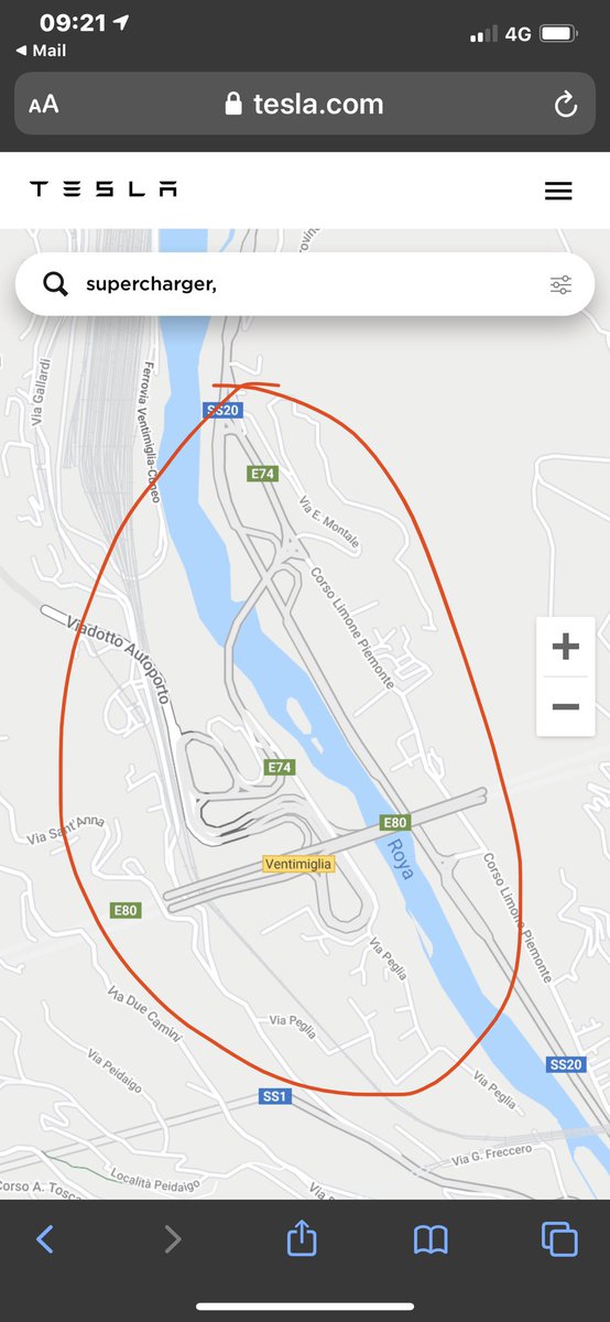 GalliSrl's tweet photo. @elonmusk non ho potuto acquistare la Model S proprio per le dimensioni ...ho notato l’implementazione continua dei Supercharger ed a questo proposito chiedo di valutare il suo posizionamento in zona confine italia Francia vedi allegato segue messaggio https://t.co/j2yKwiPdDM