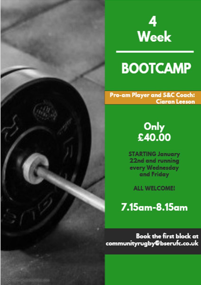 BSE_RUFC's tweet photo. Our Next exciting announcement of the day is our up and coming Boot camp. ALL WELCOME!!! 

Run by one of our Pro-Am players who is qualified in Strength and Conditioning. 

Sign up at communityrugby@bserufc.co.uk https://t.co/ouxMl3qtc0
