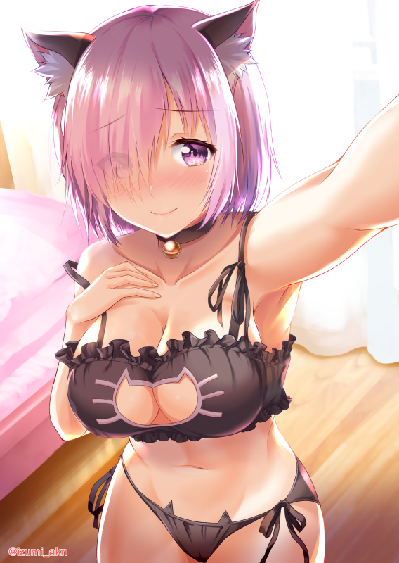 マシュ・キリエライト(Fate) 「ねこランジェリーの自撮りを送ってくれる猫耳マシュちゃんです #FateGO #F」|泉水茜のイラスト