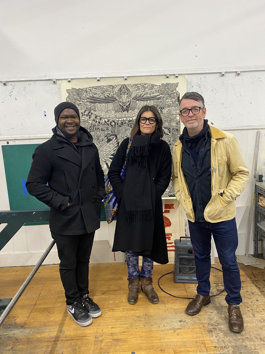 AdeAdesinaink's tweet image. With @p.nkpbbb and @mccrackenish @peacockvisualarts #printmaking #printmakingstudio #aberdeen #print #residency #florencepoiriernkpa #adeadesina #collaboration