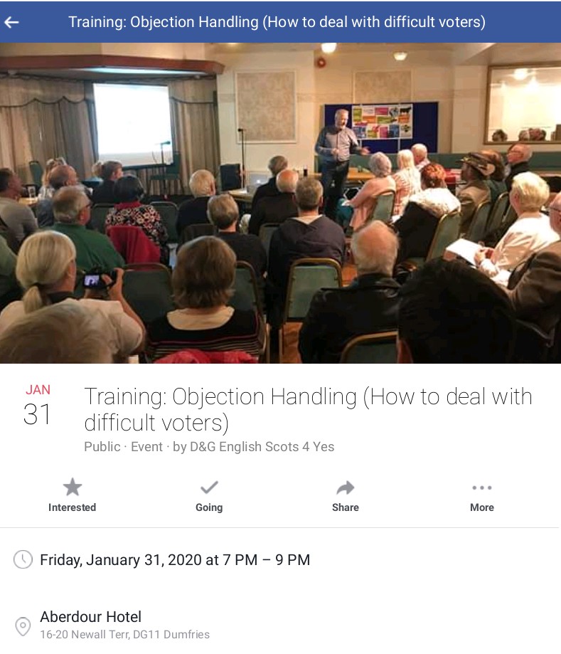 BloodyPolitics's tweet photo. Objection Handling Training (how to deal with difficult voters). The SNP's re-education campaign to convert Scotland's yoons to nationalism continues apace. Resist. Resist.
#scexit evangelists can #refoff -
#indy2020 is dead mate. https://t.co/wMVXGwZzlM