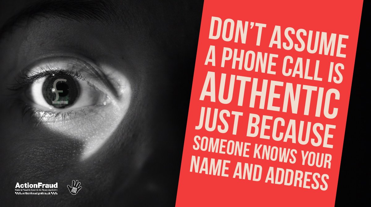 Just because someone knows a few basic details about you, it doesn’t mean they are genuine. 

Fraudsters regularly use personal information to build trust and believability. 

Find out more here 👉 actionfraud.police.uk/beatthecourier…

#CourierFraud