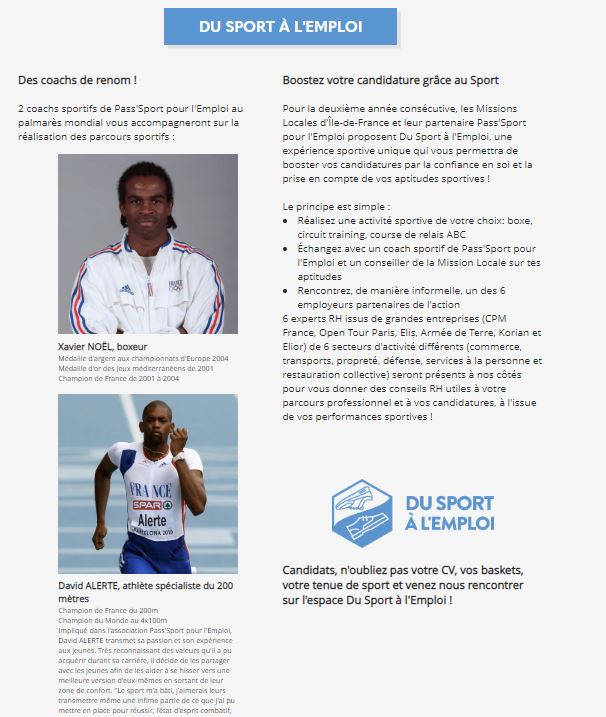 Armlidf's tweet photo. J-4 avant le #PPEJ20 ! Venez participer à notre 2ème édition Du Sport à l'Emploi ! Grâce à nos partenaires @Sport_Emploi et @Paris, des stars de plusieurs sports et des entreprises partenaires viennent conseiller les jeunes en faisant du sport ! rdv mardi 21 à la Villette ! https://t.co/rYuYzBI0So