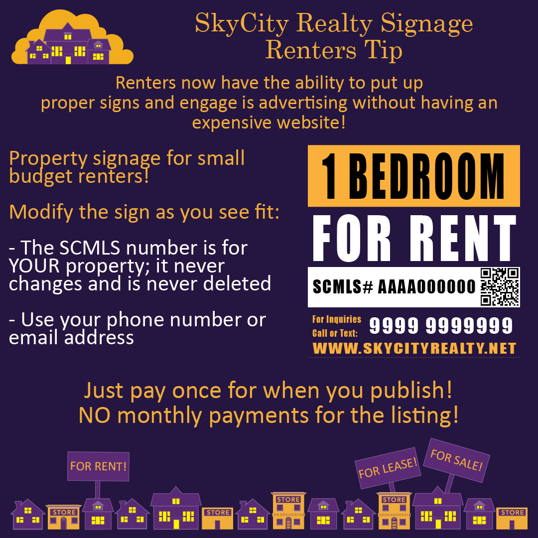 SkyCity_Comms's tweet photo. Renters can now have property signs that can be reused!

The SCMLS number is locked with the listing:
- never changes!
- never deleted!

Free to subscribe and only pay once when you publish!

https://t.co/2ntCbEa50e

#SkyCityRealty #rent #rental #ForRent #renters #SCMLS #PSA https://t.co/AnNBzpVYFq