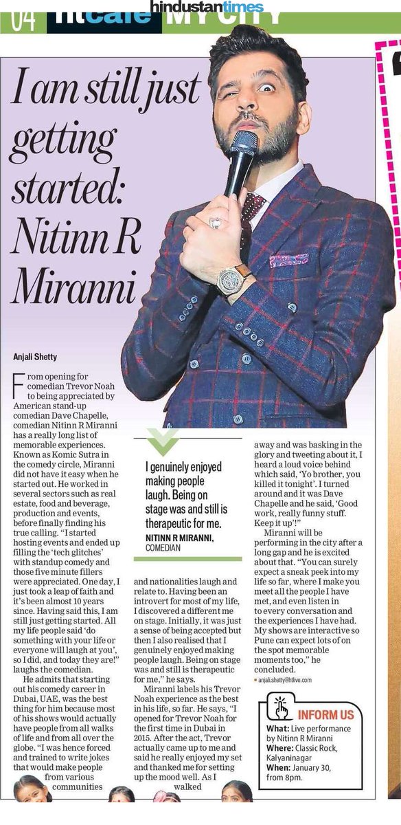 crcckn's tweet photo. Watch @nitinmirani perform live at CRCC on Thu, 30th Jan, 8 pm onwards. It's a dry day so no better way to spend the evening. Hosted by @LOLrakshak 
Tkts on BMS here:
https://t.co/AsmypcvT8P https://t.co/R71wePKHk1