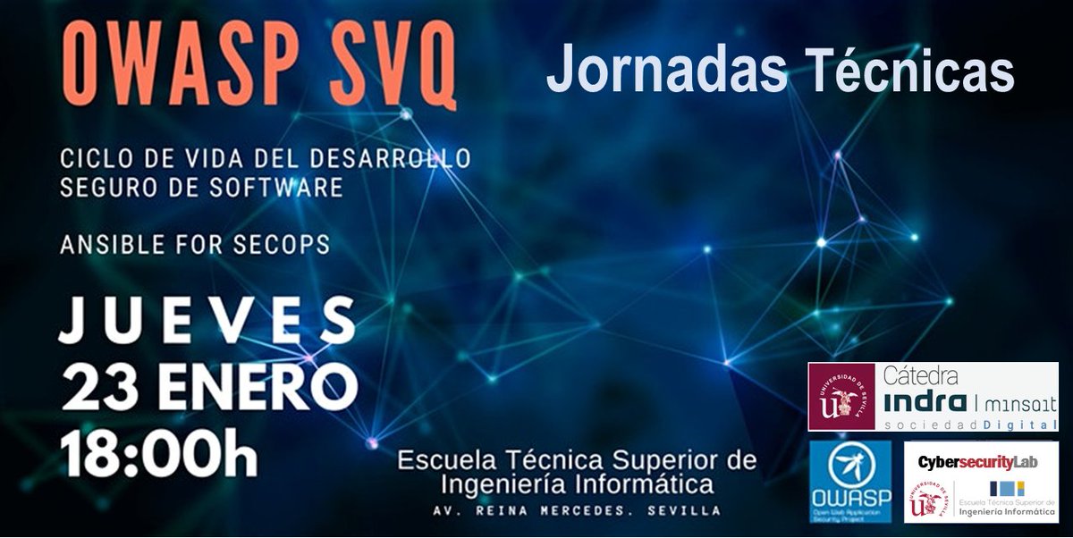 ¡Ya hay más de 50 inscritos! Nueva Jornada Técnica OWASP "Seguros desde el desarrollo" organizada por la Cátedra. Para más información consulta:
catedraindra.us.es/index.php/2020…