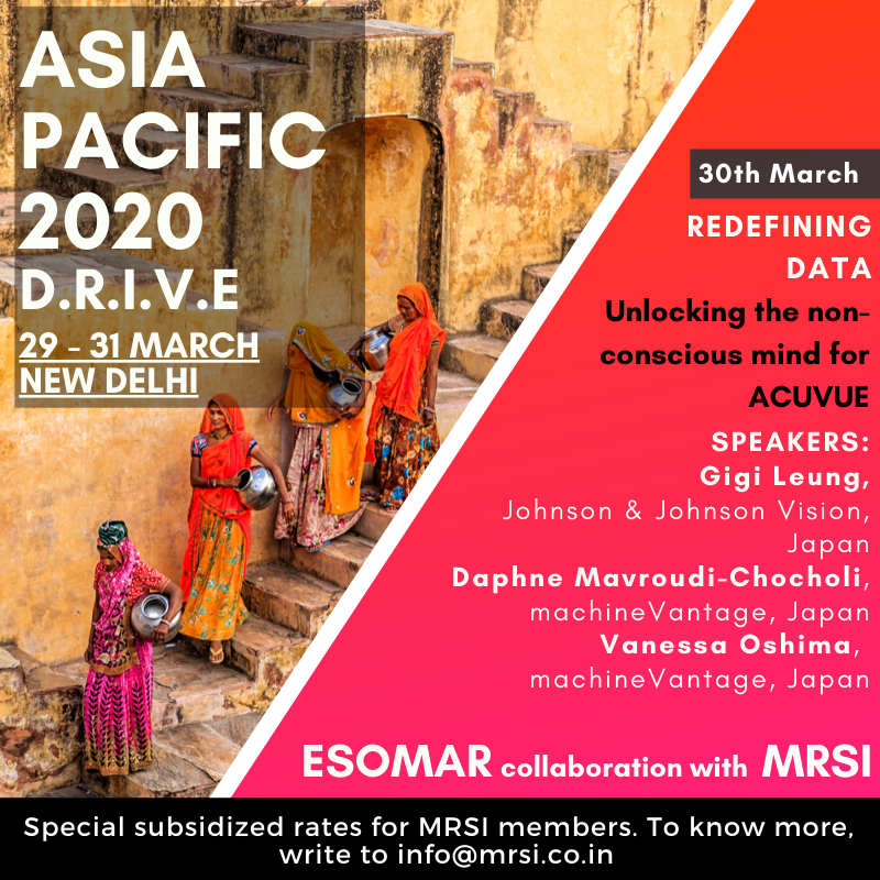 TheMRSI's tweet photo. Presenting an innovating discovery phase of #campaigndevelopment through decoding language of the non-conscious mind only at @ESOMAR #APAC2020 #India in partnership with #MRSI 29-31st March #NewDelhi! Write to info@mrsi.co.in to register! https://t.co/s06DdqspeD https://t.co/SKSEs9XL9T