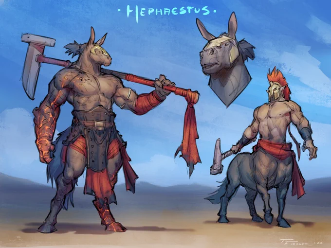 Day 14 of #creatuanary2020!! #Hephaestus!! Since he's often depicted riding a donkey, it was only natural that this would be the outcome!!?? #creatuanary #sketch #drawing #sketch #procreate #ipadpro #muscle #anatomy #art #video #conceptart  #donkey #centaur #myth 