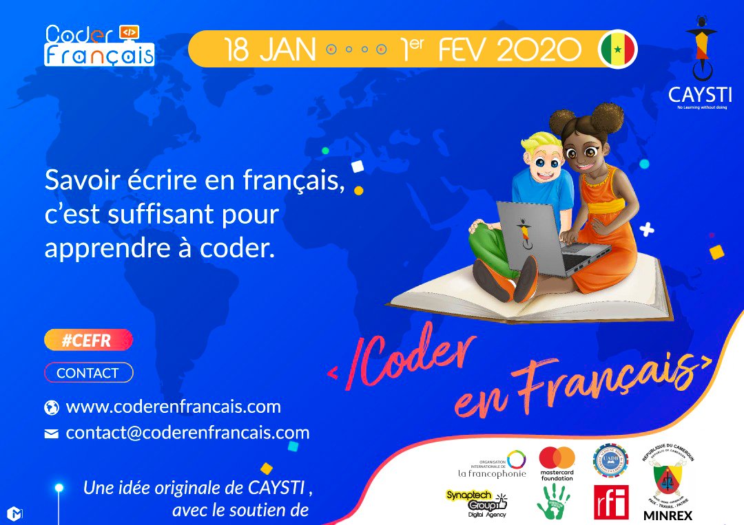 lambayecenter's tweet photo. Se tiendra du 18 jan au 1er fév à @lambayecenter le concours "Coder en Français" en partenariat avec l' Université de Bambey et @SynaptechGroup.
50 élèves du dont 29 filles seront formé et encadré pendant 5 jours sur le coding.
Une initiative de @CAYSTI237
#CEFR
#CoderEnFrancais https://t.co/mW7kKqrlBG