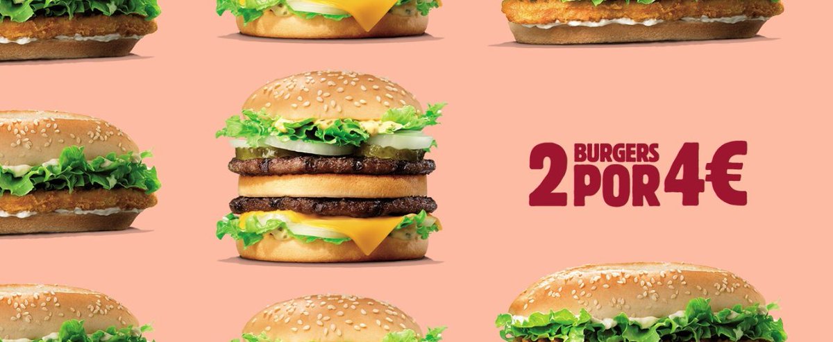 ¡Ahora en #BurgerKing tienes 2 hamburguesas por 4€! Combínalas como quieras ¿Long Chicken o Big King? 🍔😜