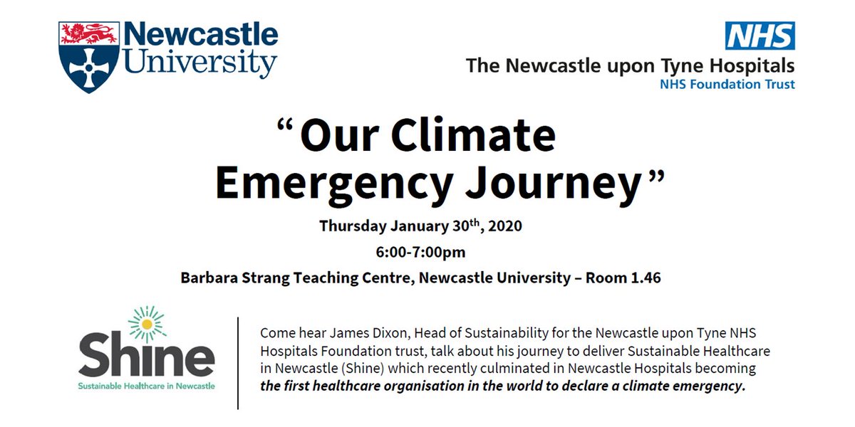 SustainableNUTH's tweet photo. James Dixon (@ecoboyatheart) Head of Sustainability @NewcastleHosps will be giving a talk on "Our Climate Emergency Journey" @UniofNewcastle on 30th Jan.

Open to all. More information can be found via the Facebook link: https://t.co/qBEWkar1Tg https://t.co/xKcdmyR8AC