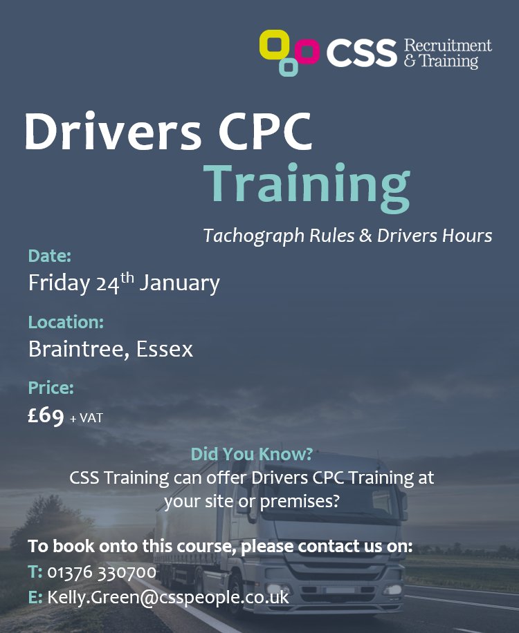 CssRecruitment1's tweet image. 🚛 Next week we have #DriversCPC Training taking place at our Training Centre located in #Braintree, #Essex 👇

📞 To book onto this course, please call us on 01376 330700! #Training