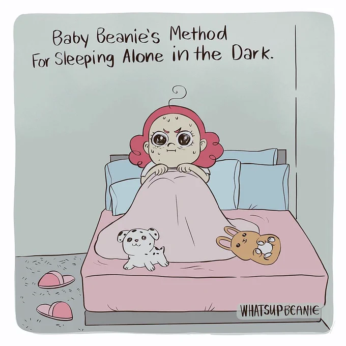 (1/2) I'm still pretty scared of sleeping in the dark by myself 😂. I know a lot of people prefer sleeping facing towards the room so that they can see what's going on but for some reason I can't do that. I start looking around too much and can't sleep as a result. 